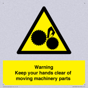 Warning - Keep your hands clear of moving machinery parts